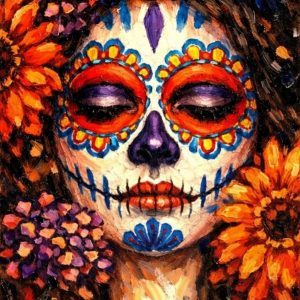 Santa Fe Marketplace MINI_La Catrina in Bloom 12″X12″ -Digital Original Canvas PRINT- Product Image: MINI_La Catrina in Bloom 12″X12″ -Digital Original Canvas PRINT-