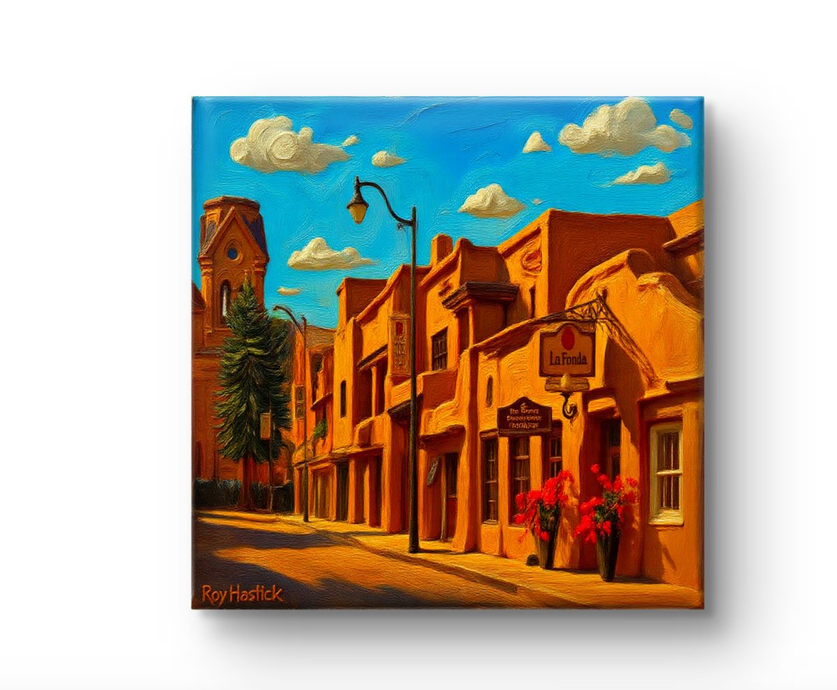 Santa Fe Marketplace MINI_Downtown Santa Fe, San Francisco Street 12″X12″-Digital CANVAS PRINT- Product Image: MINI_Downtown Santa Fe, San Francisco Street 12″X12″-Digital CANVAS PRINT-