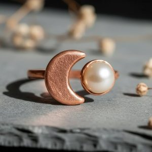 Santa Fe Marketplace Crescent Moon Pearl Ring | Electroformed Copper | Made to Order Product Image: Crescent Moon Pearl Ring | Electroformed Copper | Made to Order