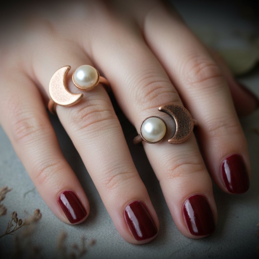 Santa Fe Marketplace Crescent Moon Pearl Ring | Electroformed Copper | Made to Order Product Image: Crescent Moon Pearl Ring | Electroformed Copper | Made to Order