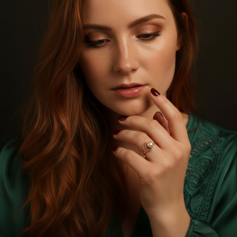 Santa Fe Marketplace Crescent Moon Pearl Ring | Electroformed Copper | Made to Order Product Image: Crescent Moon Pearl Ring | Electroformed Copper | Made to Order