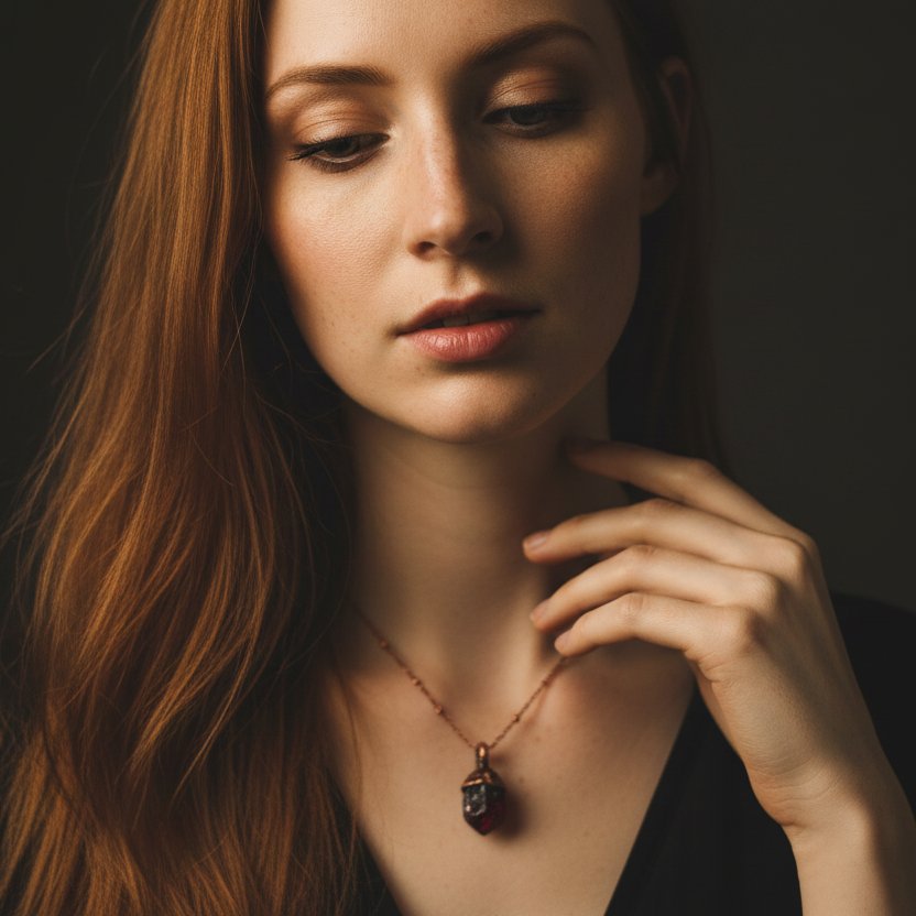 Santa Fe Marketplace Raw Spessartine Garnet Necklace | Electroformed Copper | Ready to Ship Product Image: Raw Spessartine Garnet Necklace | Electroformed Copper | Ready to Ship