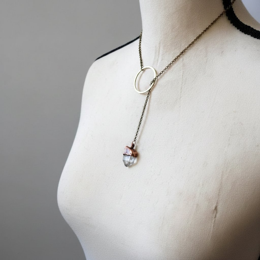 Santa Fe Marketplace Raw Quartz Lariat Necklace | Copper Electroformed Crystal Talisman | Ready to Ship Product Image: Raw Quartz Lariat Necklace | Copper Electroformed Crystal Talisman | Ready to Ship