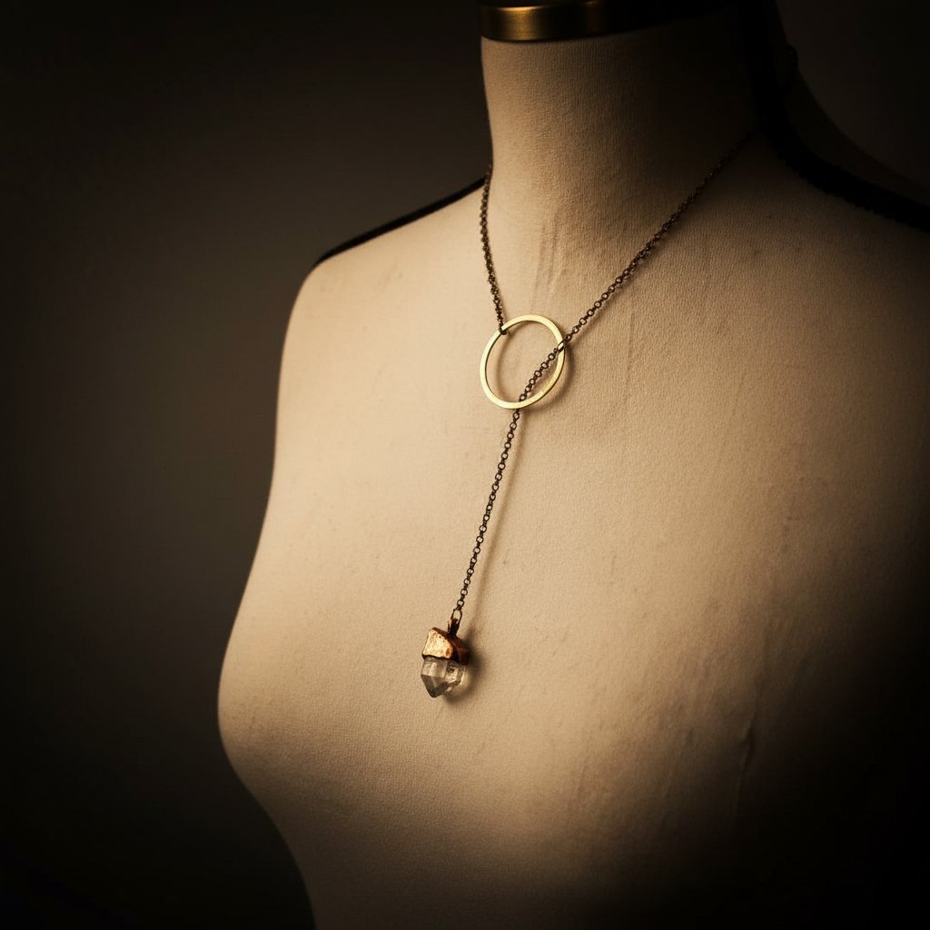 Santa Fe Marketplace Raw Quartz Lariat Necklace | Copper Electroformed Crystal Talisman | Ready to Ship Product Image: Raw Quartz Lariat Necklace | Copper Electroformed Crystal Talisman | Ready to Ship