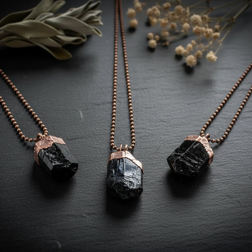 Santa Fe Marketplace Raw Black Tourmaline Necklace | Men’s Raw Crystal | Handcrafted Electroformed Copper | Made to Order Product Image: Raw Black Tourmaline Necklace | Men’s Raw Crystal | Handcrafted Electroformed Copper | Made to Order