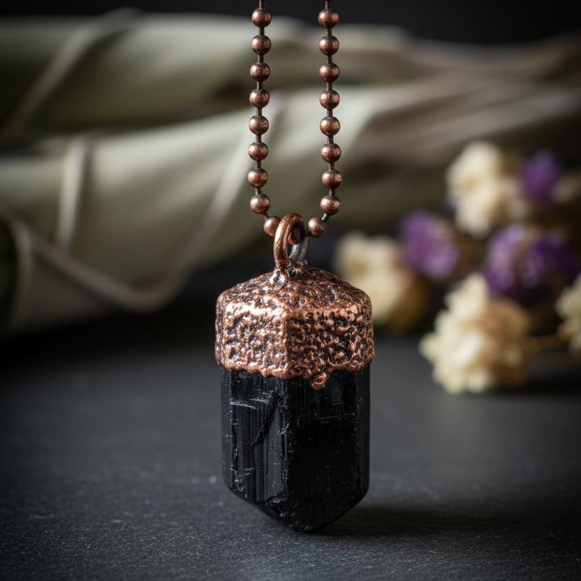 Santa Fe Marketplace Raw Black Tourmaline Necklace | Men’s Raw Crystal | Handcrafted Electroformed Copper | Made to Order Product Image: Raw Black Tourmaline Necklace | Men’s Raw Crystal | Handcrafted Electroformed Copper | Made to Order