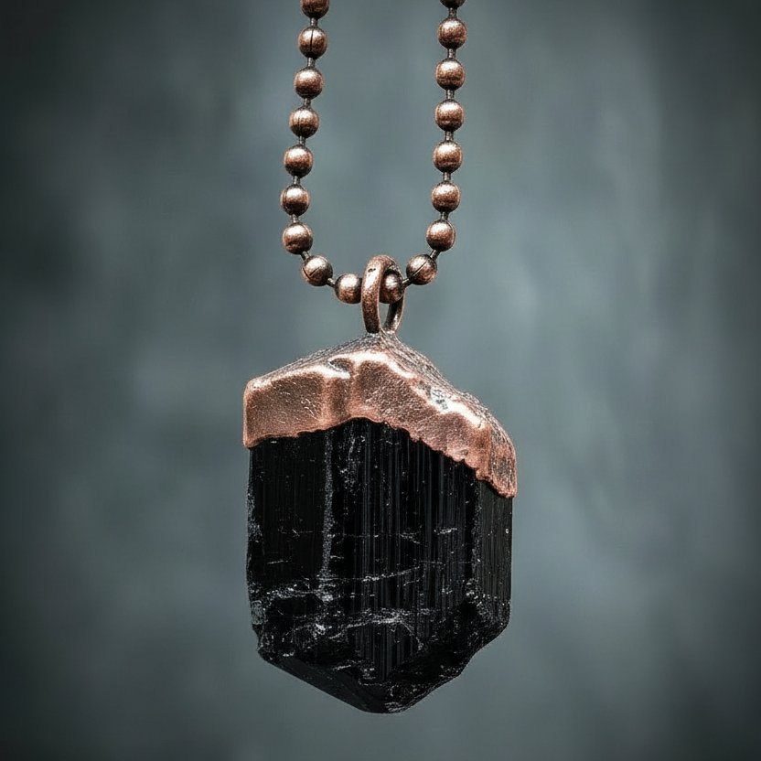 Santa Fe Marketplace Raw Black Tourmaline Necklace | Men’s Raw Crystal | Handcrafted Electroformed Copper | Made to Order Product Image: Raw Black Tourmaline Necklace | Men’s Raw Crystal | Handcrafted Electroformed Copper | Made to Order