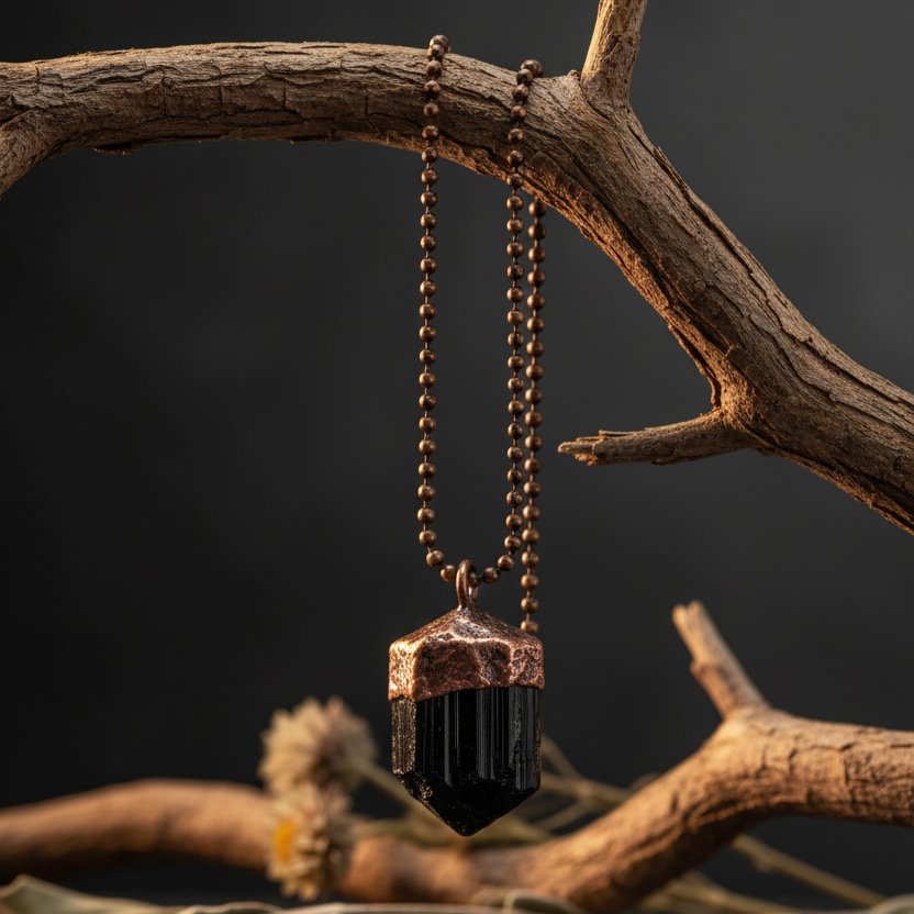 Santa Fe Marketplace Raw Black Tourmaline Necklace | Men’s Raw Crystal | Handcrafted Electroformed Copper | Made to Order Product Image: Raw Black Tourmaline Necklace | Men’s Raw Crystal | Handcrafted Electroformed Copper | Made to Order
