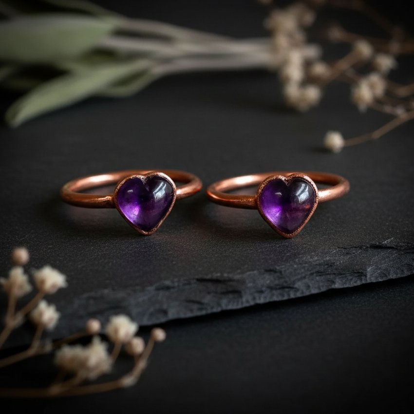 Santa Fe Marketplace Heart-Shaped Amethyst Ring | Electroformed Copper | Made to Order Product Image: Heart-Shaped Amethyst Ring | Electroformed Copper | Made to Order