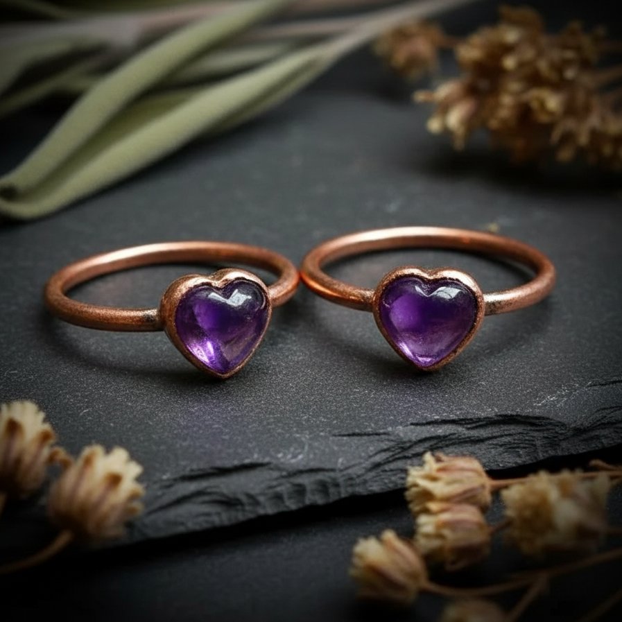Santa Fe Marketplace Heart-Shaped Amethyst Ring | Electroformed Copper | Made to Order Product Image: Heart-Shaped Amethyst Ring | Electroformed Copper | Made to Order