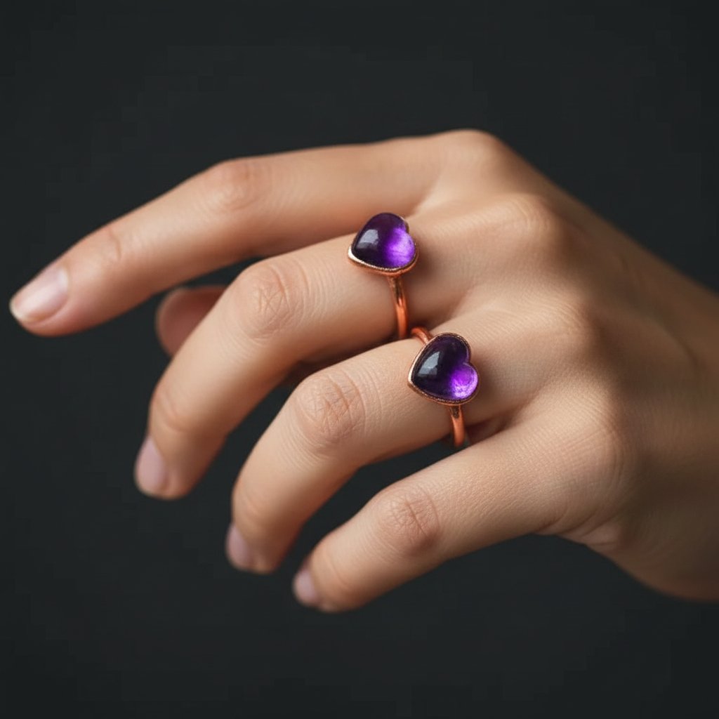 Santa Fe Marketplace Heart-Shaped Amethyst Ring | Electroformed Copper | Made to Order Product Image: Heart-Shaped Amethyst Ring | Electroformed Copper | Made to Order