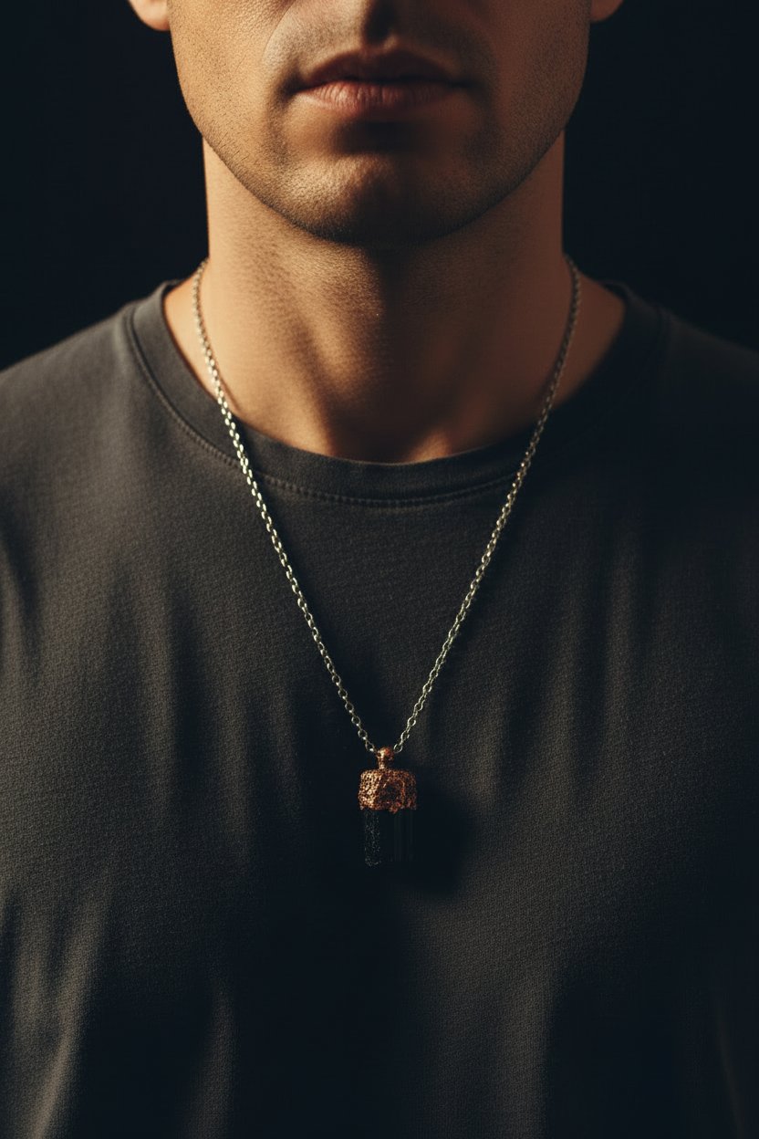 Santa Fe Marketplace Raw Black Tourmaline Necklace | Electroformed Copper Cap | Stainless Steel Chain | Ready to Ship Product Image: Raw Black Tourmaline Necklace | Electroformed Copper Cap | Stainless Steel Chain | Ready to Ship