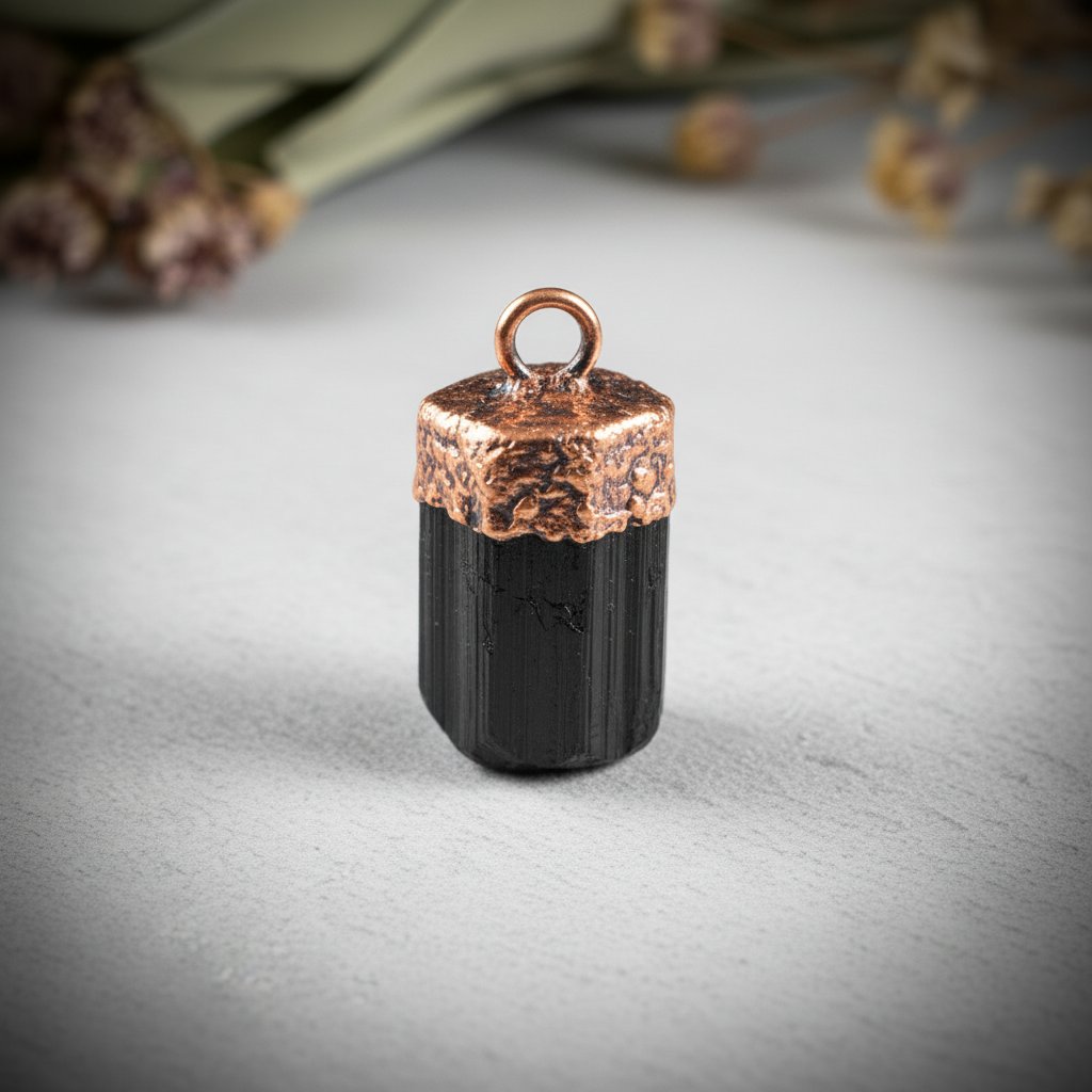 Santa Fe Marketplace Raw Black Tourmaline Necklace | Electroformed Copper Cap | Stainless Steel Chain | Ready to Ship Product Image: Raw Black Tourmaline Necklace | Electroformed Copper Cap | Stainless Steel Chain | Ready to Ship