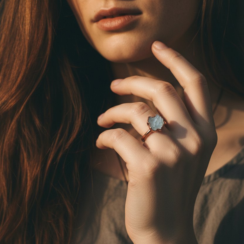 Santa Fe Marketplace Raw Celestite Ring | Electroformed Copper | Made to Order Product Image: Raw Celestite Ring | Electroformed Copper | Made to Order