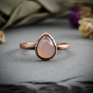Product Image: Teardrop Pink Chalcedony Ring | Electroformed Copper | Made to Order