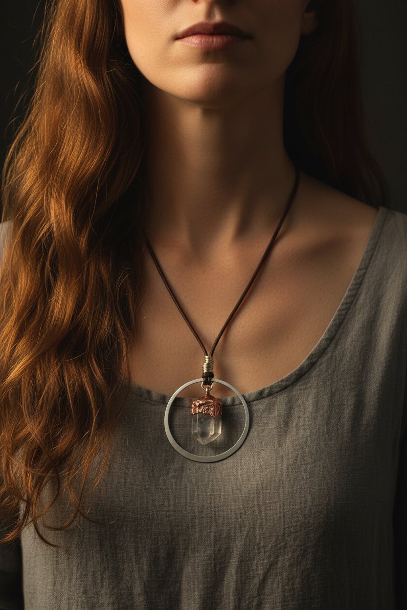 Santa Fe Marketplace Quartz Point Hoop Necklace | Raw Crystal | Handcrafted Brass & Copper | Made to Order Product Image: Quartz Point Hoop Necklace | Raw Crystal | Handcrafted Brass & Copper | Made to Order