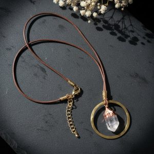 Santa Fe Marketplace Quartz Point Hoop Necklace | Raw Crystal | Handcrafted Brass & Copper | Made to Order Product Image: Quartz Point Hoop Necklace | Raw Crystal | Handcrafted Brass & Copper | Made to Order