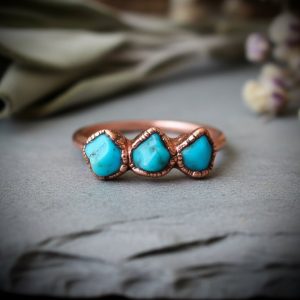 Santa Fe Marketplace Raw Sonoran Turquoise Ring | Three Stone | Electroformed Copper | Made to Order Product Image: Raw Sonoran Turquoise Ring | Three Stone | Electroformed Copper | Made to Order