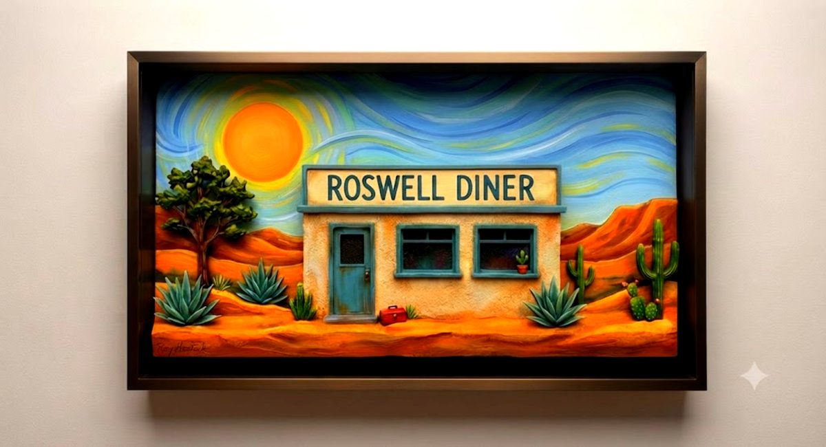 Santa Fe Marketplace MINI_Roswell Diner 12’X12″-DIGITAL CANVAS PRINT- Product Image: MINI_Roswell Diner 12’X12″-DIGITAL CANVAS PRINT-