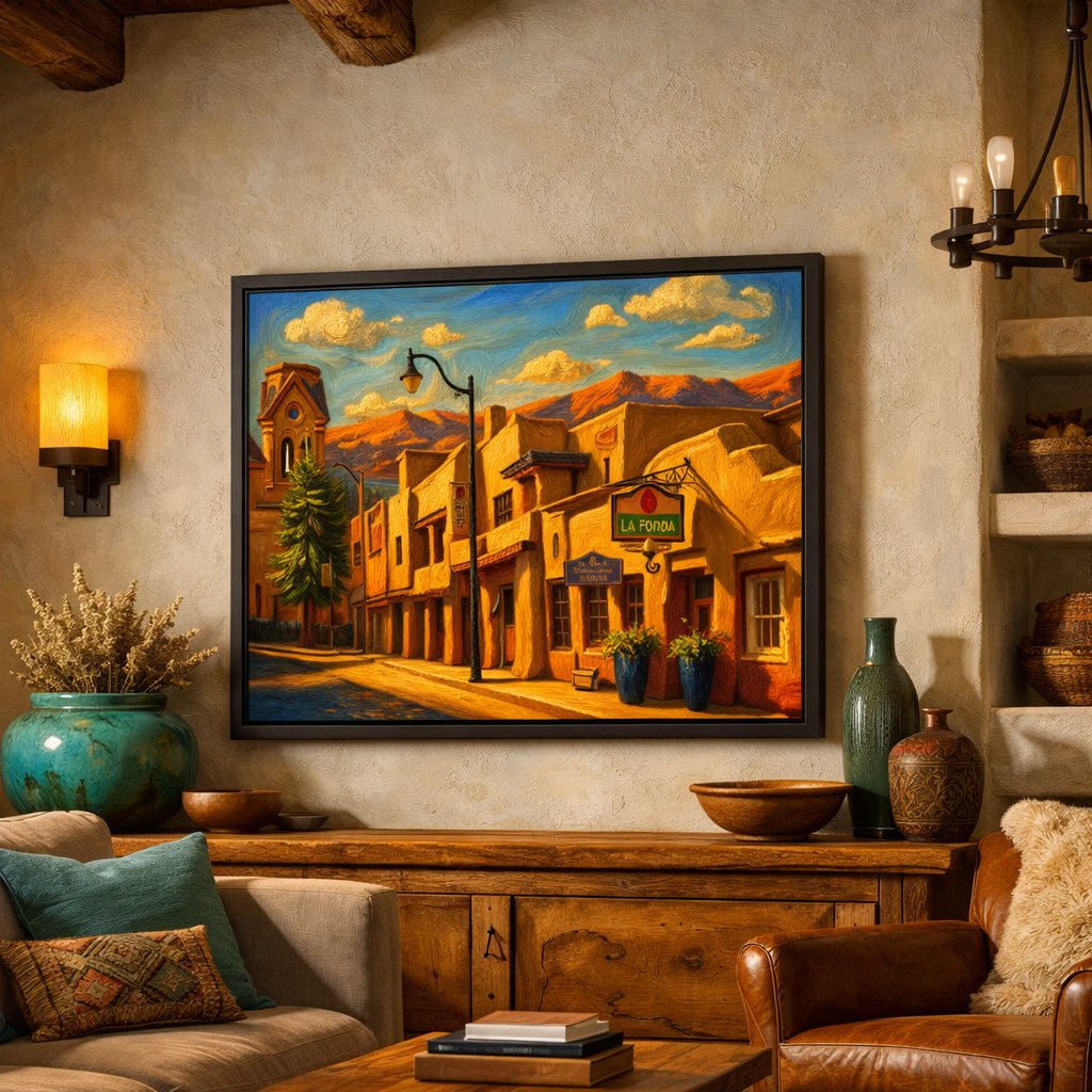 Santa Fe Marketplace MINI_Downtown Santa Fe, San Francisco Street 12″X12″-Digital CANVAS PRINT- Product Image: MINI_Downtown Santa Fe, San Francisco Street 12″X12″-Digital CANVAS PRINT-
