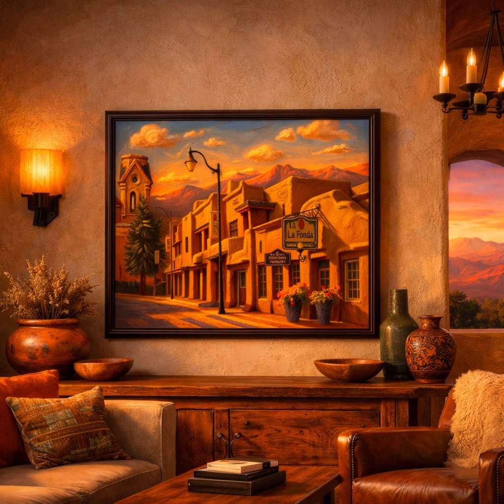 Santa Fe Marketplace MINI_Downtown Santa Fe, San Francisco Street 12″X12″-Digital CANVAS PRINT- Product Image: MINI_Downtown Santa Fe, San Francisco Street 12″X12″-Digital CANVAS PRINT-
