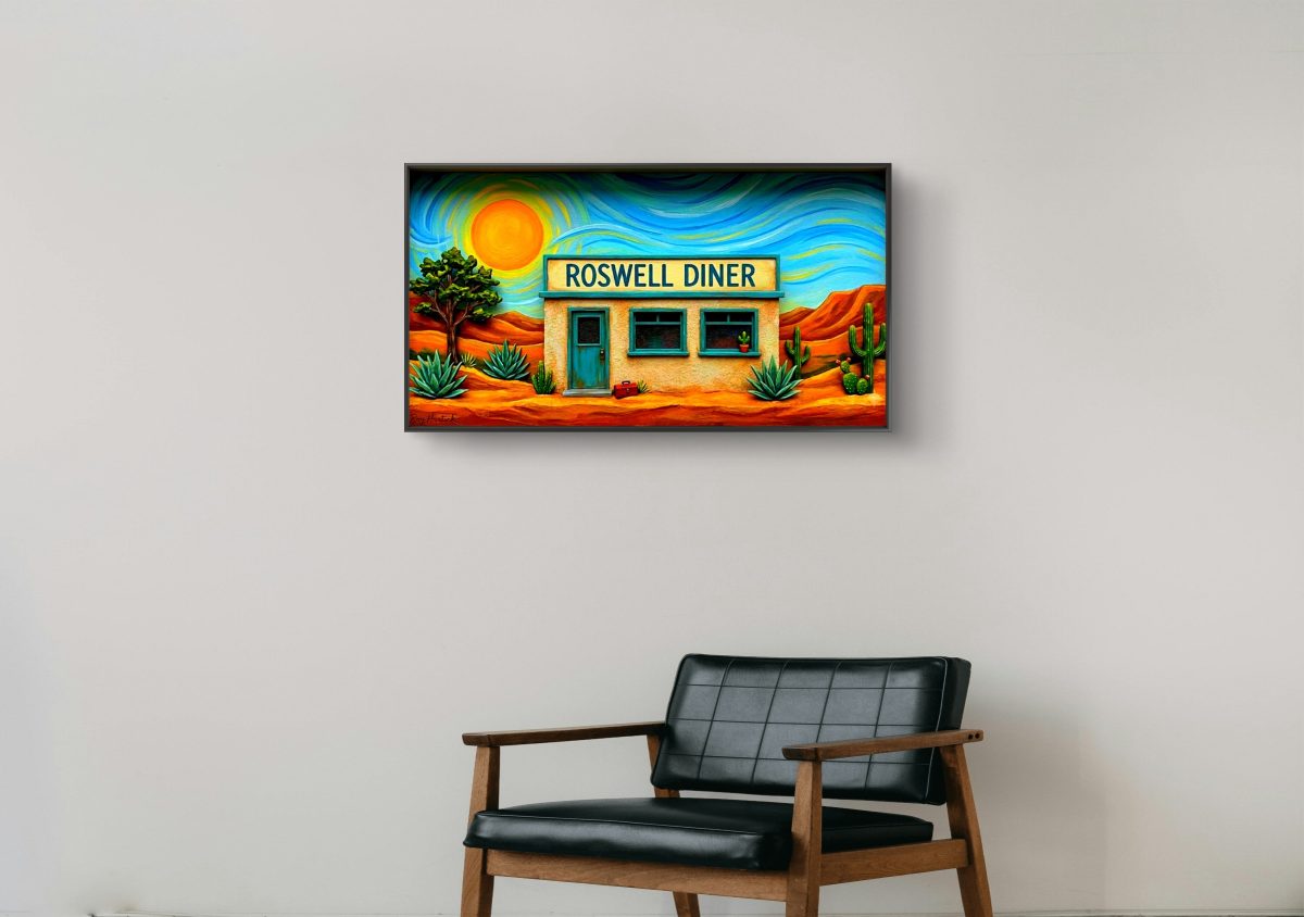 Santa Fe Marketplace MINI_Roswell Diner 12’X12″-DIGITAL CANVAS PRINT- Product Image: MINI_Roswell Diner 12’X12″-DIGITAL CANVAS PRINT-
