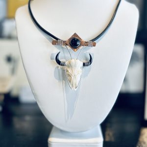 Product Image: Hand carved buffalo bone skull and onyx necklace