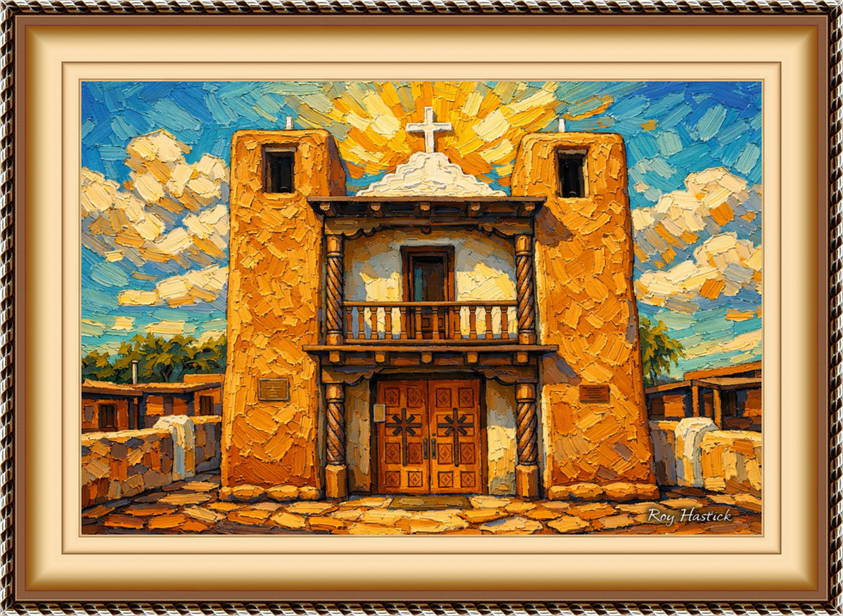 Santa Fe Marketplace MINI_Adobe Mission at Dusk 12’X12″-Digital CANVAS PRINT- Product Image: MINI_Adobe Mission at Dusk 12’X12″-Digital CANVAS PRINT-