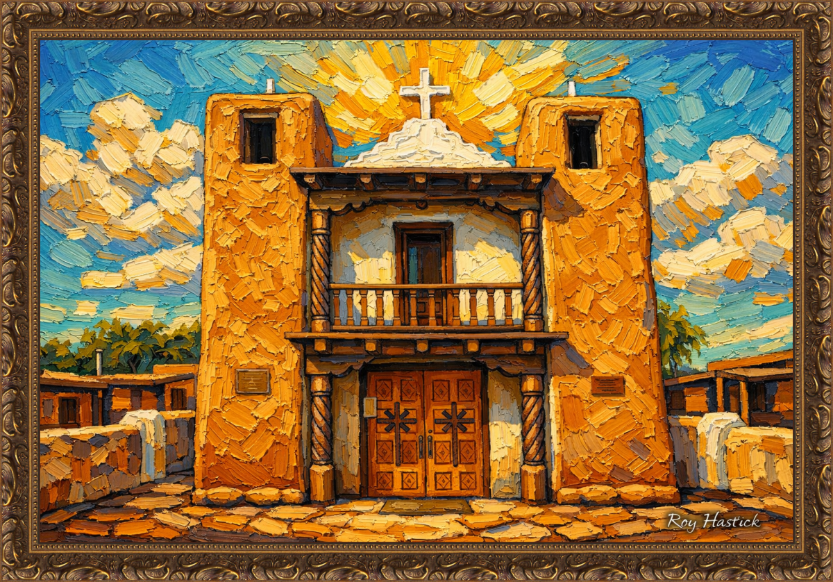 Santa Fe Marketplace MINI_Adobe Mission at Dusk 12’X12″-Digital CANVAS PRINT- Product Image: MINI_Adobe Mission at Dusk 12’X12″-Digital CANVAS PRINT-