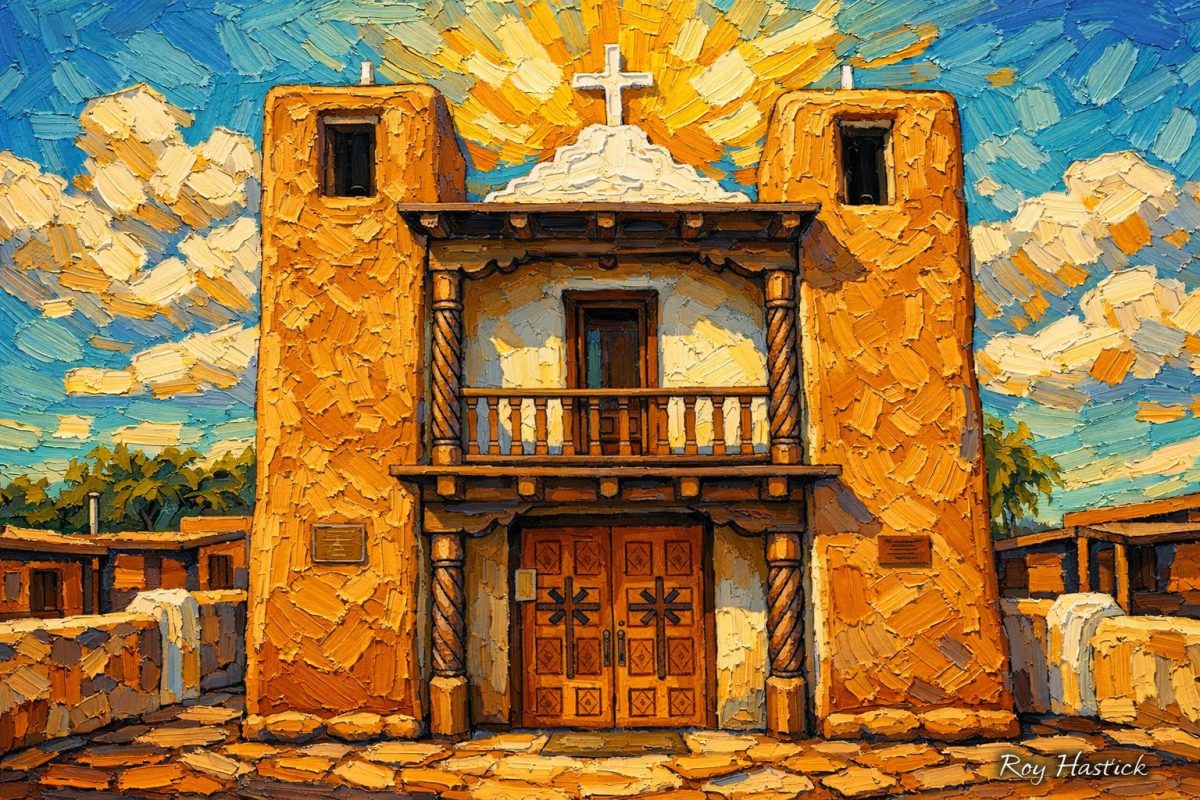 Santa Fe Marketplace MINI_Adobe Mission at Dusk 12’X12″-Digital CANVAS PRINT- Product Image: MINI_Adobe Mission at Dusk 12’X12″-Digital CANVAS PRINT-