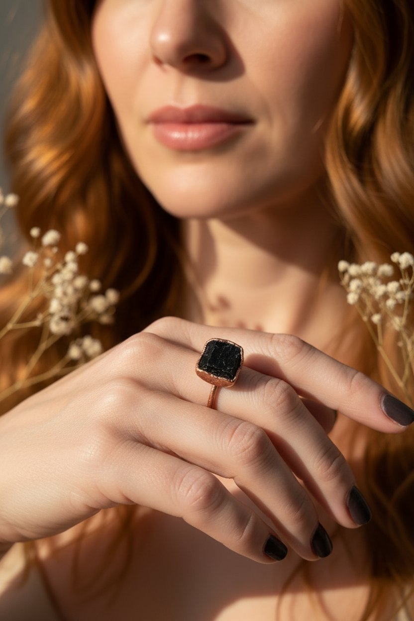 Santa Fe Marketplace Raw Black Tourmaline Statement Ring | Electroformed Copper | Made to Order Product Image: Raw Black Tourmaline Statement Ring | Electroformed Copper | Made to Order