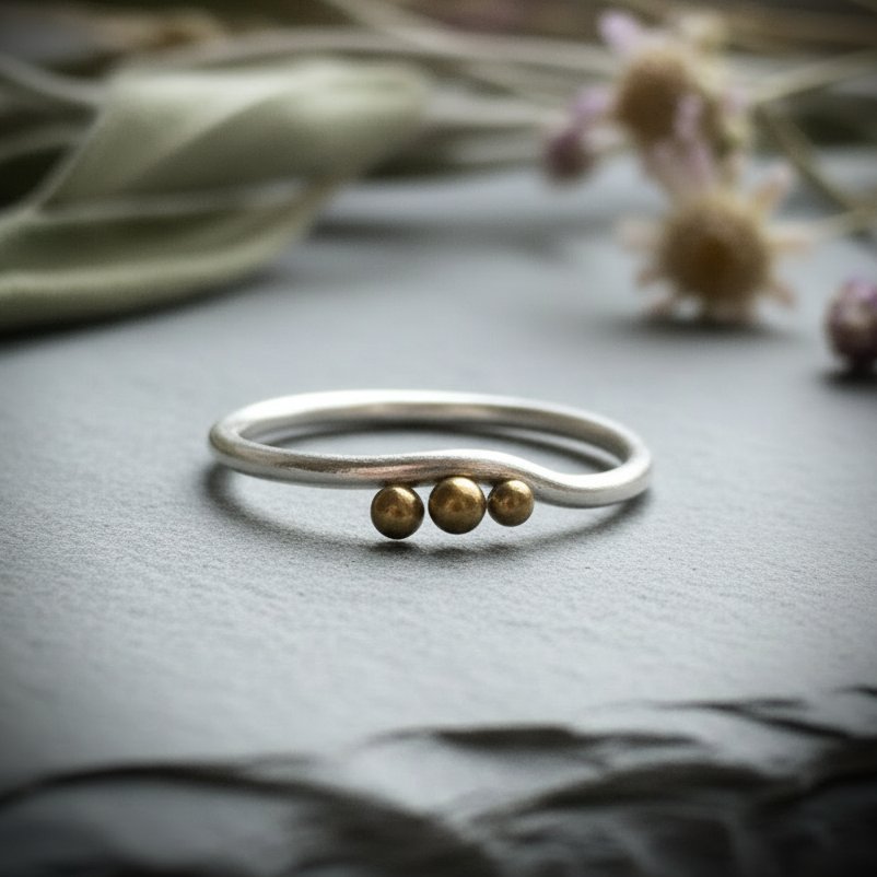 Santa Fe Marketplace Trinity Moon Silver & Brass Ring Product Image: Trinity Moon Silver & Brass Ring