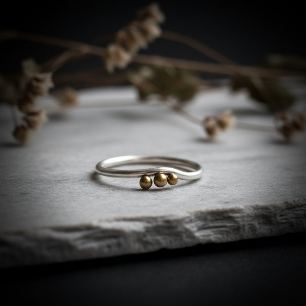Santa Fe Marketplace Trinity Moon Silver & Brass Ring Product Image: Trinity Moon Silver & Brass Ring