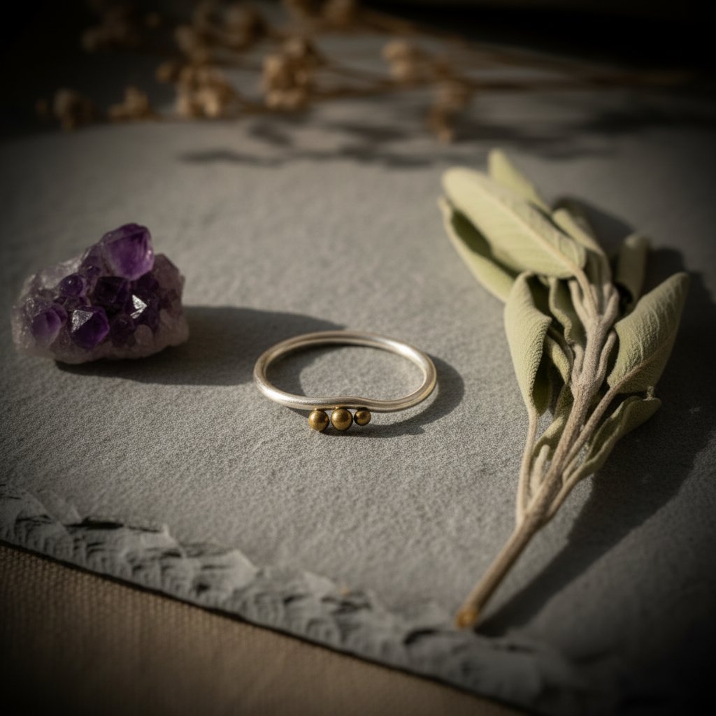 Santa Fe Marketplace Trinity Moon Silver & Brass Ring Product Image: Trinity Moon Silver & Brass Ring
