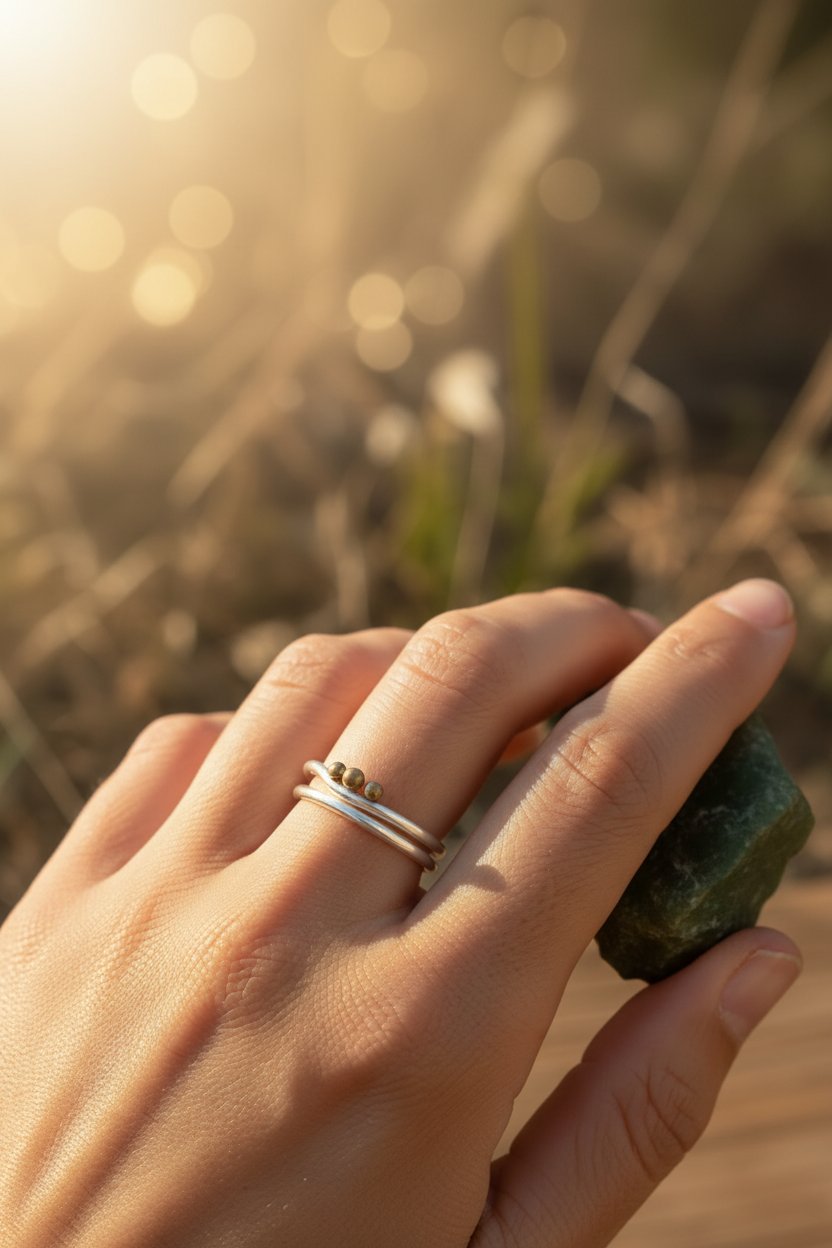 Santa Fe Marketplace Trinity Moon Silver & Brass Ring Product Image: Trinity Moon Silver & Brass Ring