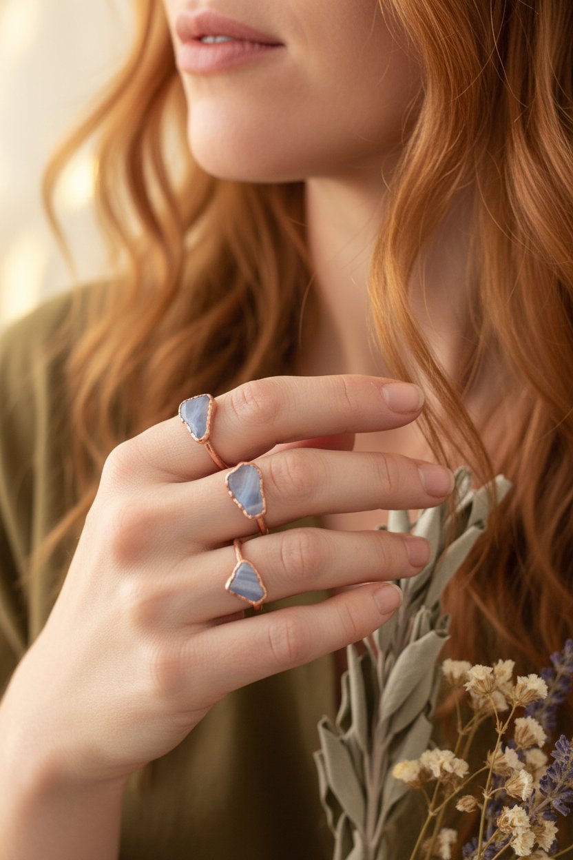 Santa Fe Marketplace Blue Lace Agate Ring | Handcrafted Electroformed Copper | Made to Order Product Image: Blue Lace Agate Ring | Handcrafted Electroformed Copper | Made to Order