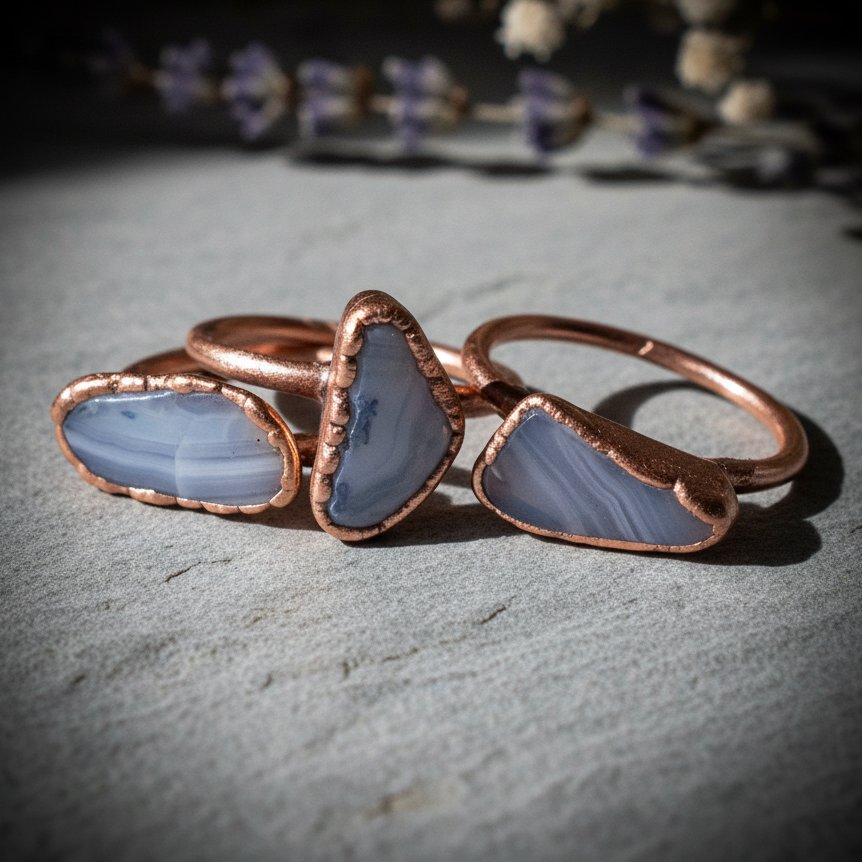 Santa Fe Marketplace Blue Lace Agate Ring | Handcrafted Electroformed Copper | Made to Order Product Image: Blue Lace Agate Ring | Handcrafted Electroformed Copper | Made to Order