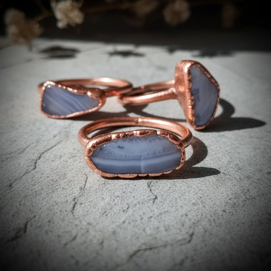 Santa Fe Marketplace Blue Lace Agate Ring | Handcrafted Electroformed Copper | Made to Order Product Image: Blue Lace Agate Ring | Handcrafted Electroformed Copper | Made to Order