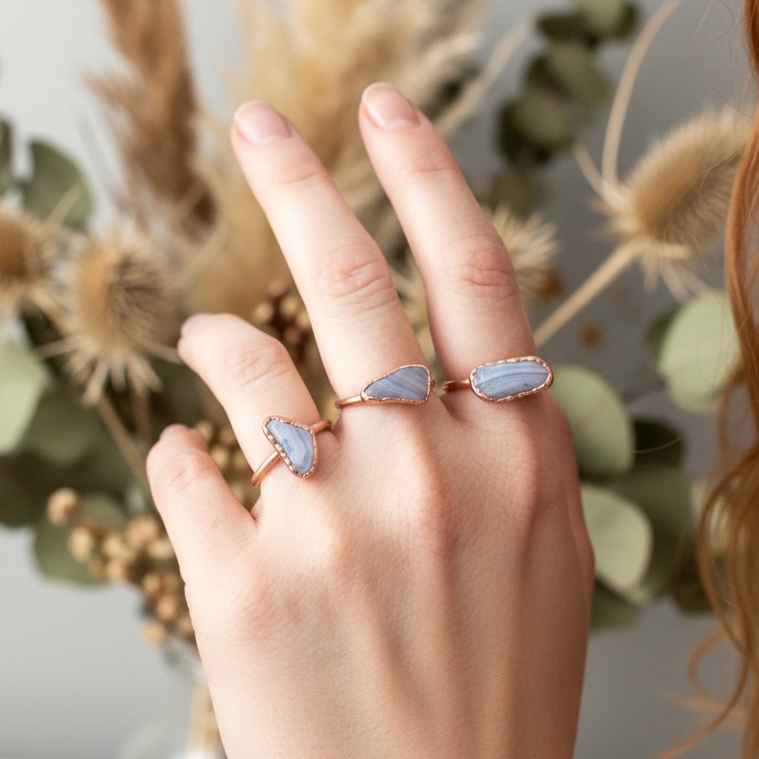 Santa Fe Marketplace Blue Lace Agate Ring | Handcrafted Electroformed Copper | Made to Order Product Image: Blue Lace Agate Ring | Handcrafted Electroformed Copper | Made to Order