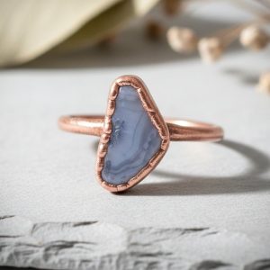 Santa Fe Marketplace Blue Lace Agate Ring | Handcrafted Electroformed Copper | Made to Order Product Image: Blue Lace Agate Ring | Handcrafted Electroformed Copper | Made to Order