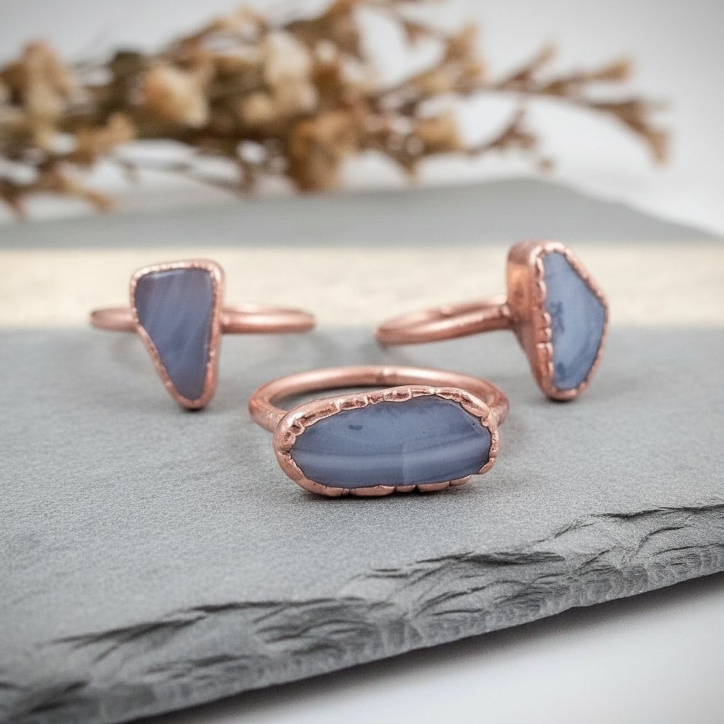 Santa Fe Marketplace Blue Lace Agate Ring | Handcrafted Electroformed Copper | Made to Order Product Image: Blue Lace Agate Ring | Handcrafted Electroformed Copper | Made to Order