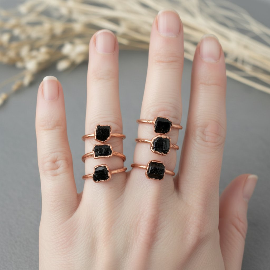 Santa Fe Marketplace Black Tourmaline Ring | Stackable Electroformed Copper | Made to Order Product Image: Black Tourmaline Ring | Stackable Electroformed Copper | Made to Order