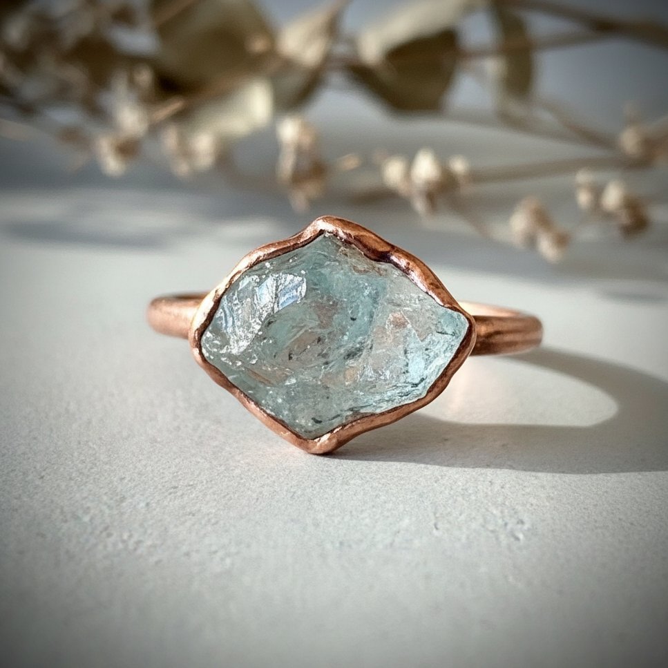 Santa Fe Marketplace Raw Aquamarine Ring | Size 8.15 | Handcrafted Copper | Ready to Ship Product Image: Raw Aquamarine Ring | Size 8.15 | Handcrafted Copper | Ready to Ship
