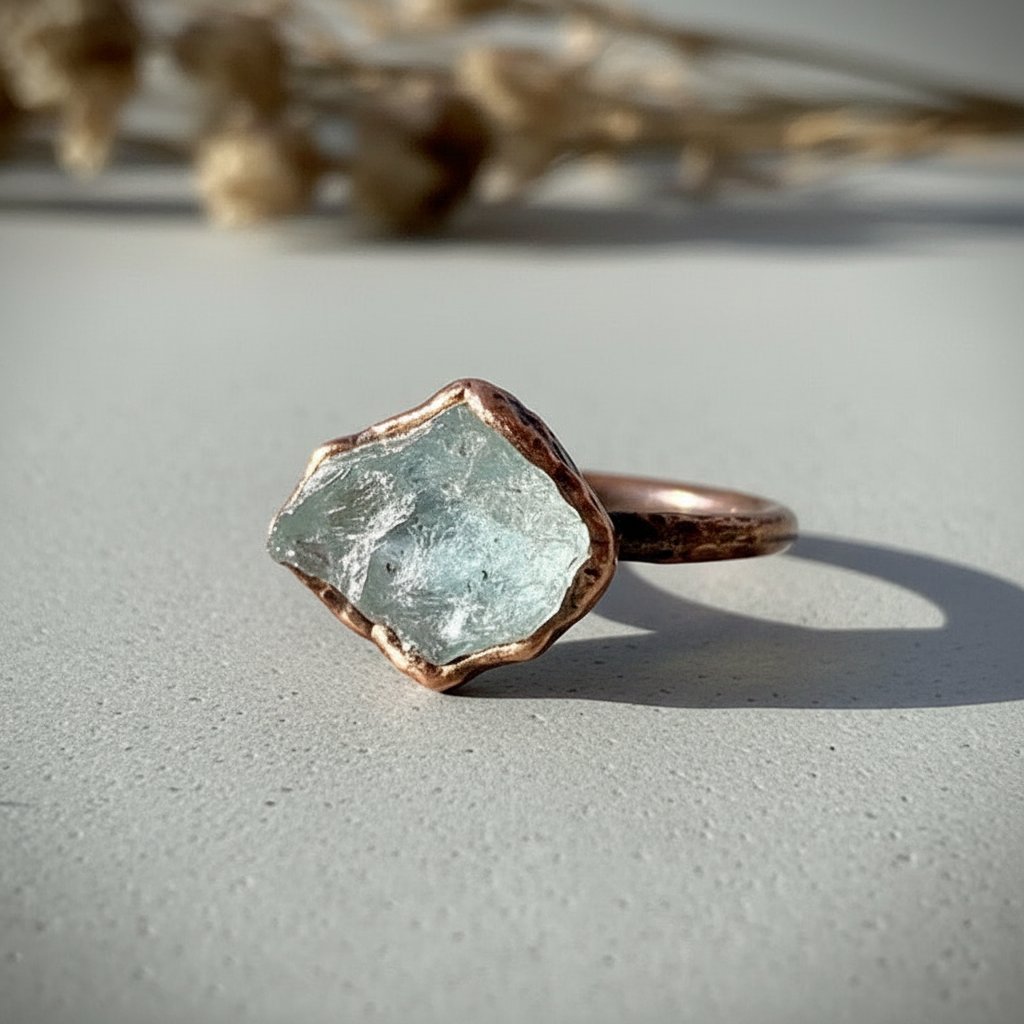 Santa Fe Marketplace Raw Aquamarine Ring | Size 8.15 | Handcrafted Copper | Ready to Ship Product Image: Raw Aquamarine Ring | Size 8.15 | Handcrafted Copper | Ready to Ship