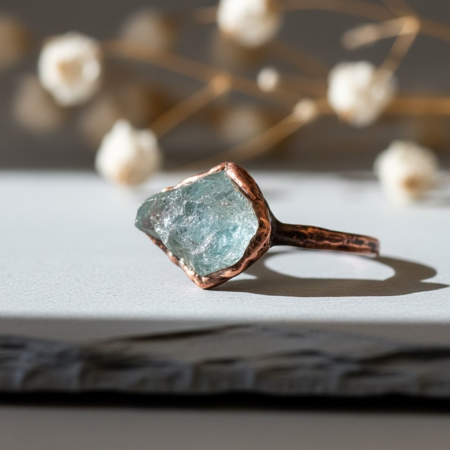Santa Fe Marketplace Raw Aquamarine Ring | Size 8.15 | Handcrafted Copper | Ready to Ship Product Image: Raw Aquamarine Ring | Size 8.15 | Handcrafted Copper | Ready to Ship