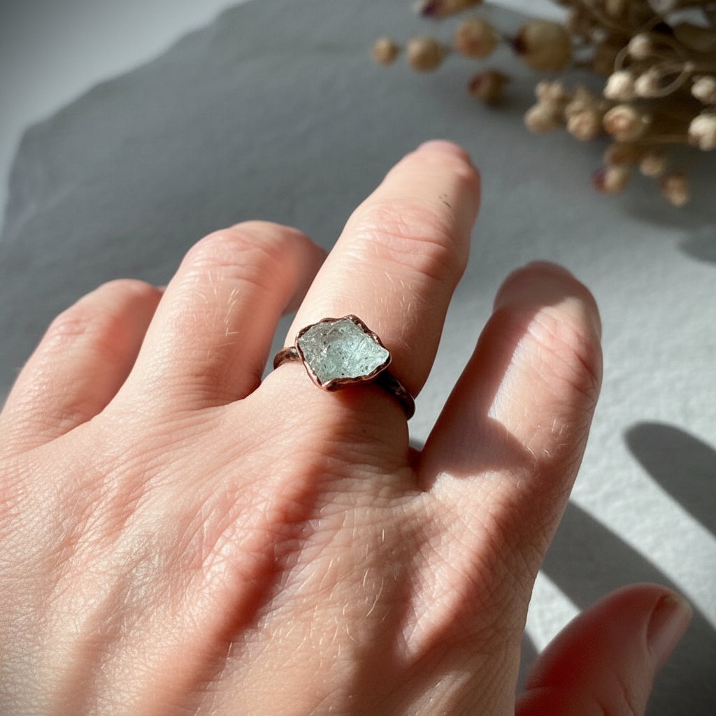 Santa Fe Marketplace Raw Aquamarine Ring | Size 8.15 | Handcrafted Copper | Ready to Ship Product Image: Raw Aquamarine Ring | Size 8.15 | Handcrafted Copper | Ready to Ship