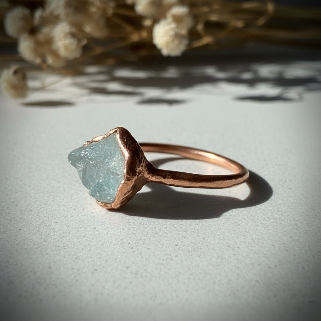 Santa Fe Marketplace Raw Aquamarine Ring | Size 8.15 | Handcrafted Copper | Ready to Ship Product Image: Raw Aquamarine Ring | Size 8.15 | Handcrafted Copper | Ready to Ship
