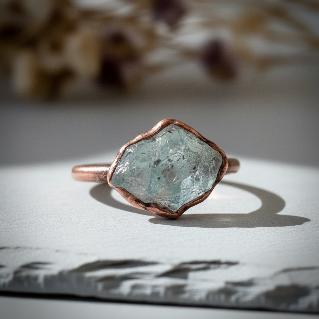 Santa Fe Marketplace Raw Aquamarine Ring | Size 8.15 | Handcrafted Copper | Ready to Ship Product Image: Raw Aquamarine Ring | Size 8.15 | Handcrafted Copper | Ready to Ship