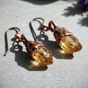 Santa Fe Marketplace Raw Citrine Dangle Earrings | Electroformed Copper | Solar Plexus Talisman | Ready to Ship Product Image: Raw Citrine Dangle Earrings | Electroformed Copper | Solar Plexus Talisman | Ready to Ship