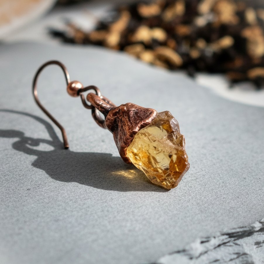 Santa Fe Marketplace Raw Citrine Dangle Earrings | Electroformed Copper | Solar Plexus Talisman | Ready to Ship Product Image: Raw Citrine Dangle Earrings | Electroformed Copper | Solar Plexus Talisman | Ready to Ship